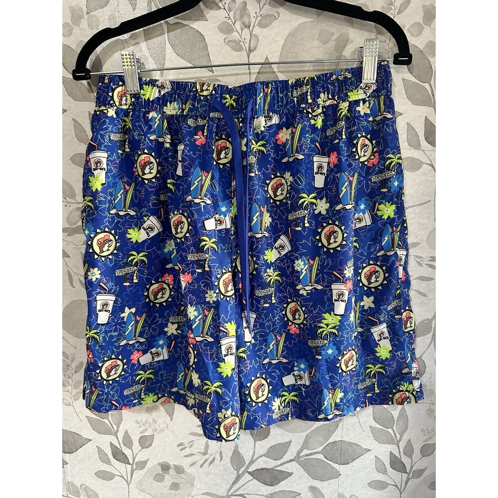 Buc-ees Swim Trunks Large Bathing Suit Mens Beaver Cups Drawstring Stretch